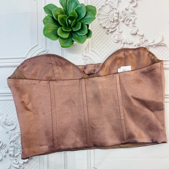 Zara Dusky Burgundy Corset Satin Cropped Tank Top Size Small - Picture 7 of 10